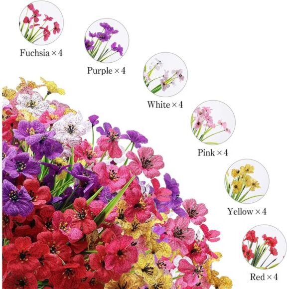 24 Bundles Artificial Flowers for Outdoor,No Fade Fake Plastic Flowers - Picture 3 of 7